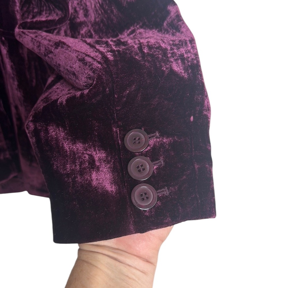Lane Bryant Burgundy Wine Crushed Velvet Button Front Blazer Boho Office Size 26 - Picture 6 of 9